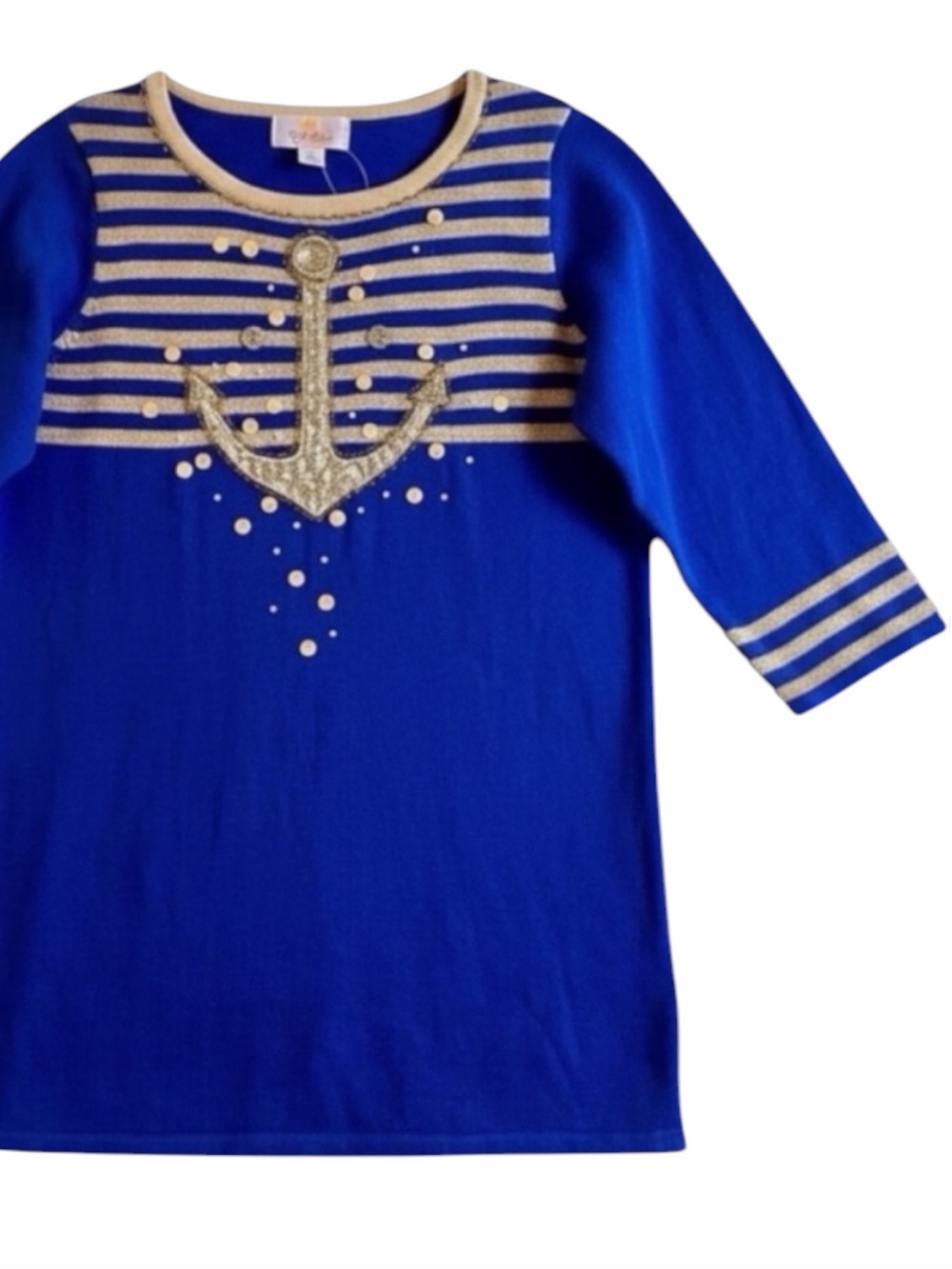 Quacker Factory NWOT Jeweled Anchor Nautical Sweater Top XS